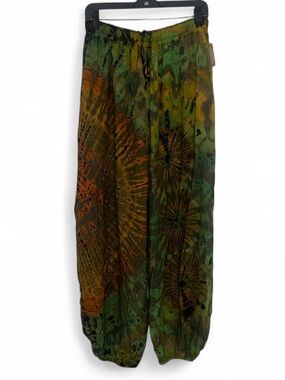 NWT Kathmandu Importa Green & Orange Tie-Dye Boho Wide Leg Pants